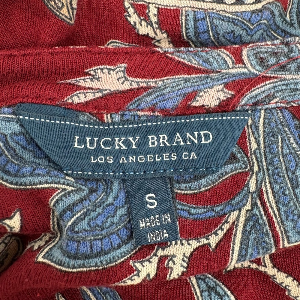 Lucky Brand Burgundy Boho Floral Paisley Peasant Henley Top | Small - Picture 7 of 8